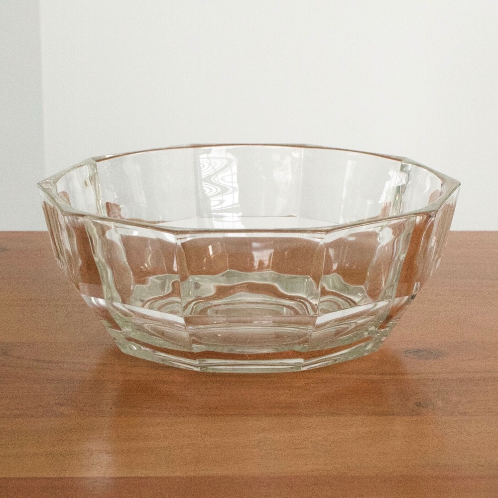 Italian Faceted Glass Decorative Bowl Large Fruit Bowl 8.5”